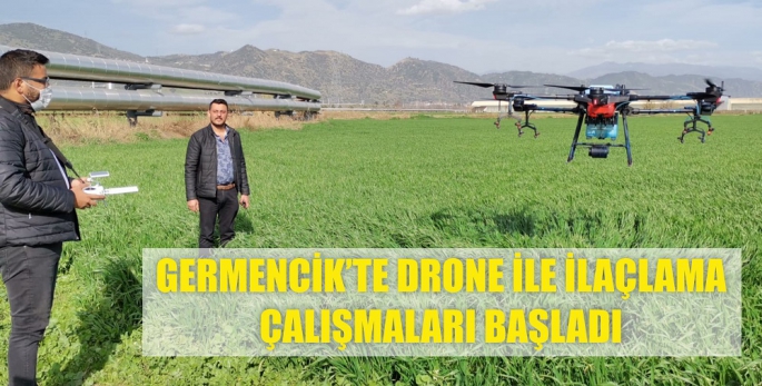 Germencik'te drone ile ilaçlama çalışmaları başladı